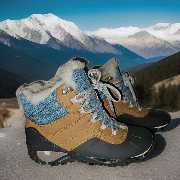 New! Merrell Atmost Mid WTPF Womens Brown Sugar/Ice Boots Sz 7.5 M - Picture 1 of 12